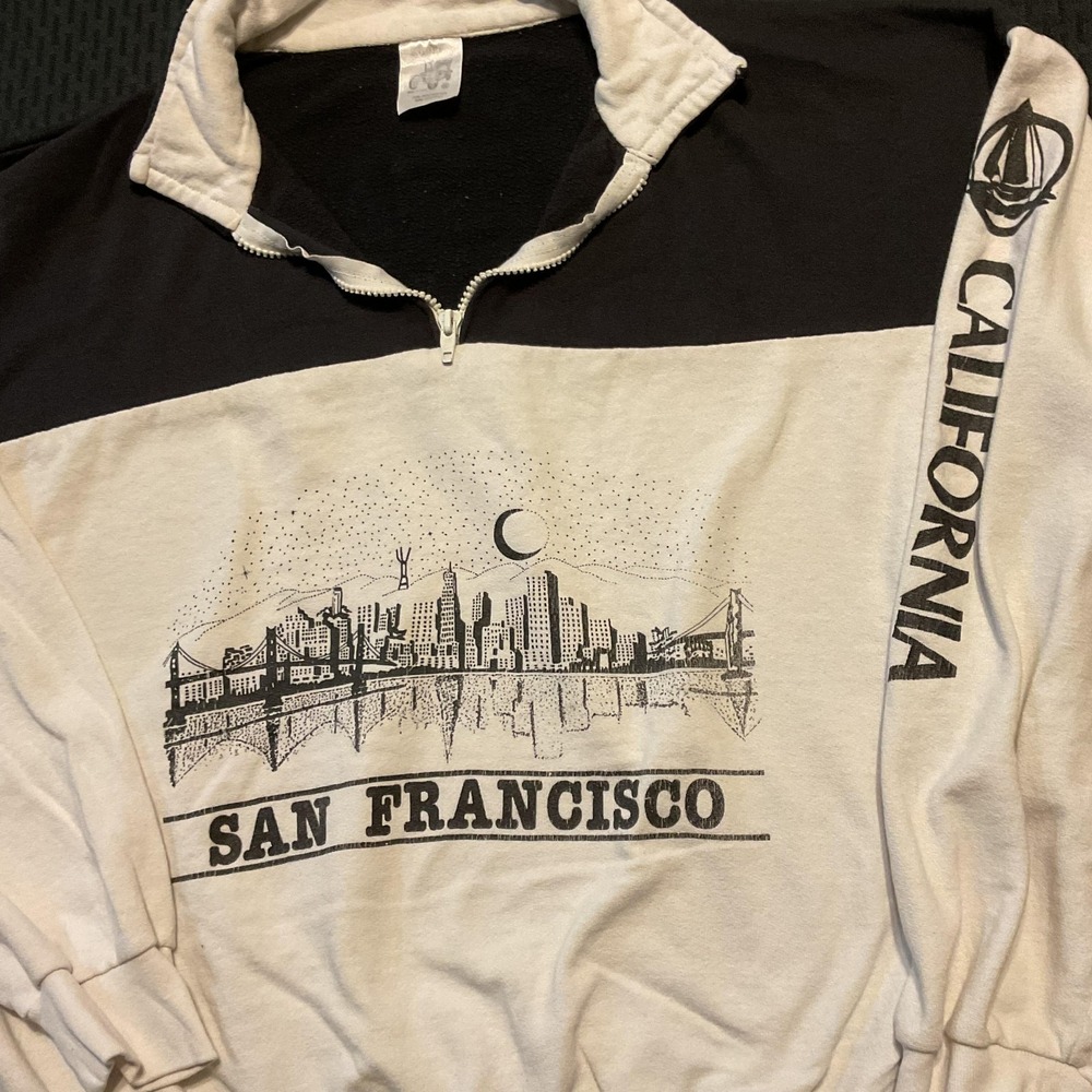 Vintage San Francisco Sweatshirt Mens Large White Black Quarter Zip Made USA 90s - Picture 2 of 10